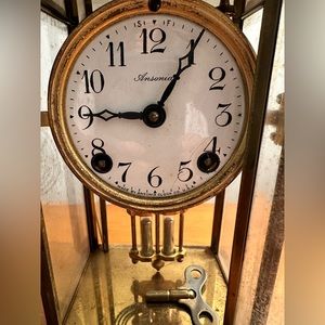 Vintage Ansonia Brass and Glass Mantel Chime Clock